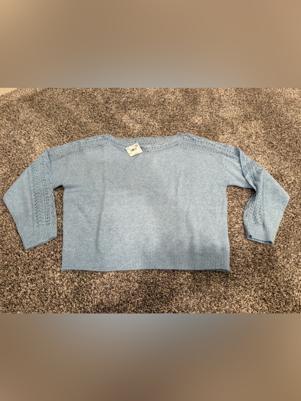 American Eagle Outfitters Light Blue Crochet-Sleeve Crewneck Sweater